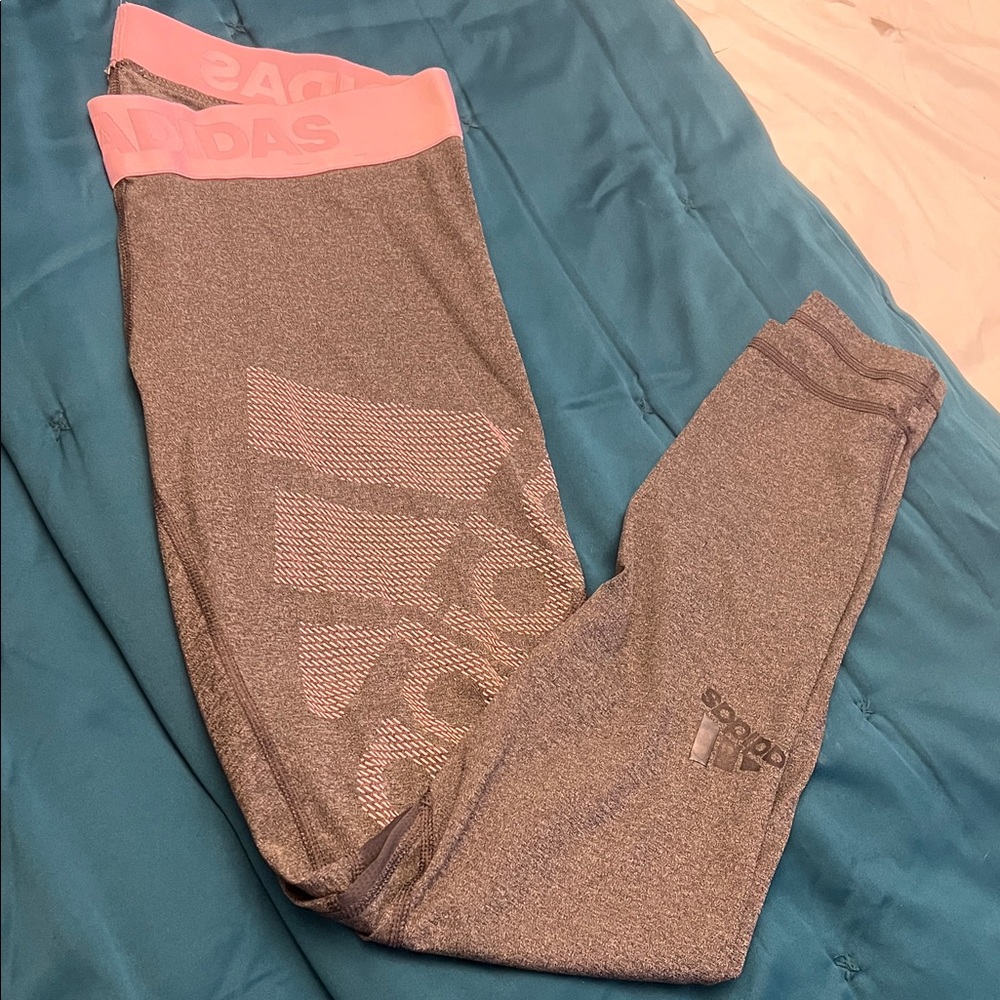 Adidas adult Leggings in Gray with Pink Waistband